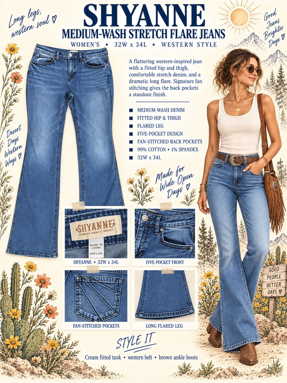 Shyanne Women's Medium-Wash Blue Stretch Flare Jeans
